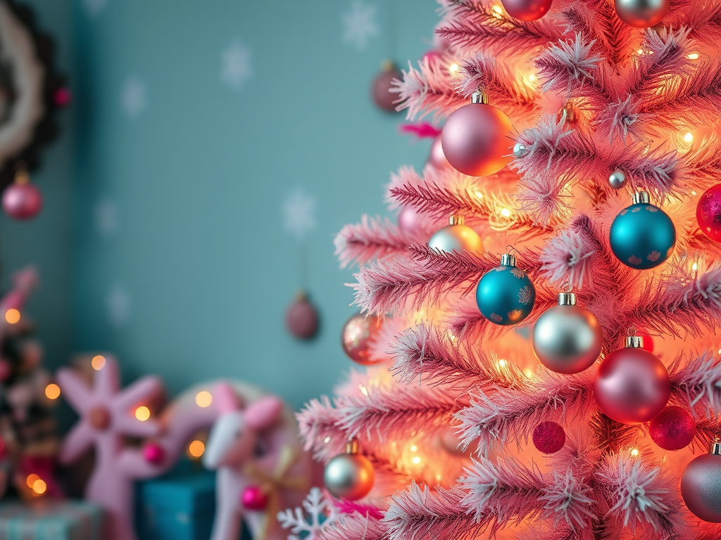 pink and turquoise Christmas tree